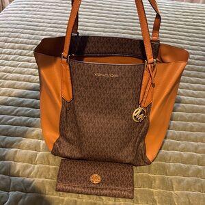 Michael Kors Brown and Tan Tote Bag with matching wallet